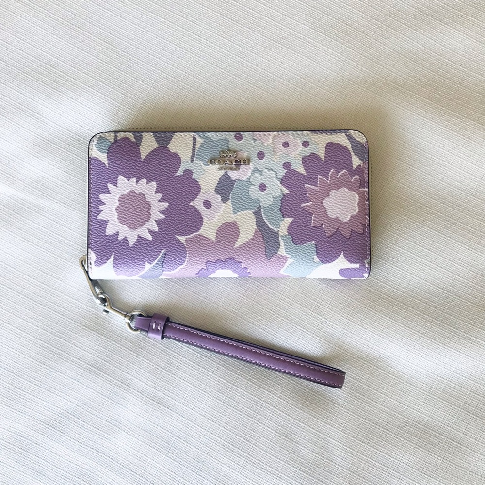 Coach Long Zip Around Wallet Purple Floral Print, Coated Canvas / Leather CBN95 - Picture 9 of 16